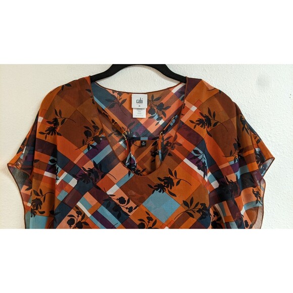 Women's Cabi # 3773 Lattice Top Plaid Floral Layered Blouse Top 2-Piece Medium - Picture 10 of 16